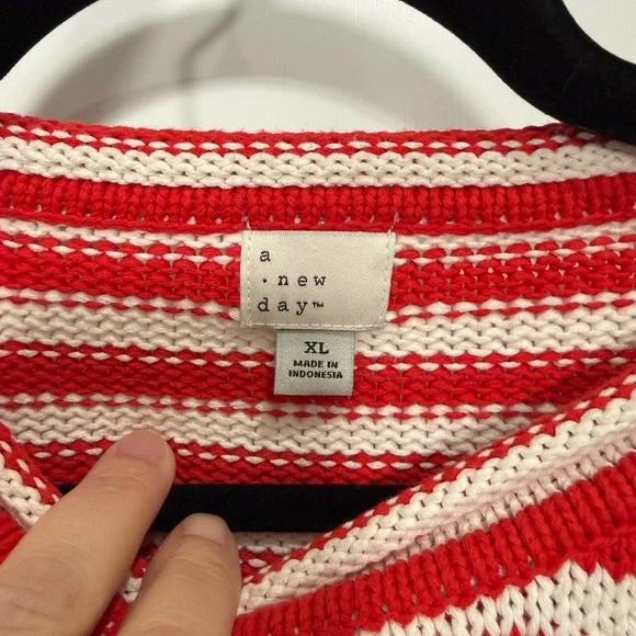 A New Day 100% Cotton Red and White Striped Sweater - Picture 2 of 5